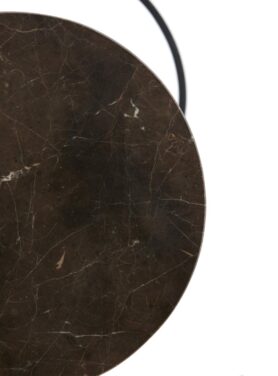 Ronde Zuil Bruin Marmeren Blad Met Zwart Metalen Poten