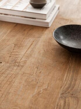 Teakhout Salontafelblad Met Zwarte Metalen Onderstel Rechthoekig