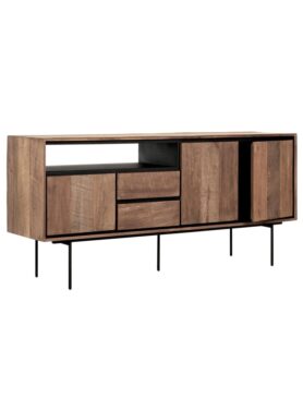 Teakhouten Dressoir Laag Bruin Met Zwarte Poten En Accenten