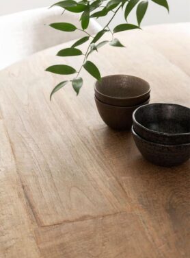 Teakhouten Ronde Tafelblad Met Metalen Onderstel Zwart