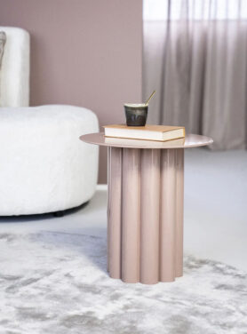 Bijzettafeltje Beige Glans Met Rond Poot