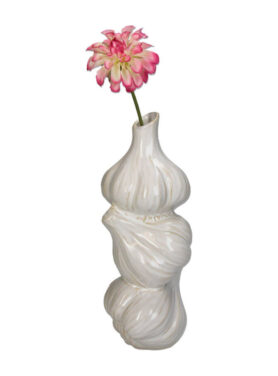 Knoflook Vorm Vaas Wit Met Roze Bloem