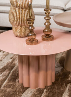 Salontafel Oud Roze Lak Rond Met Ronde Dikke Poot