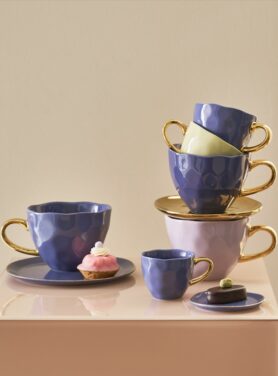 Good morning cups paars en lila met gouden oor