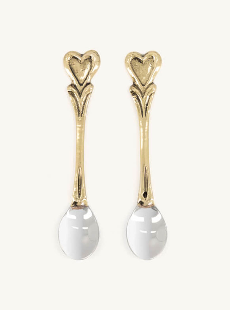 Gouden Lepeltjes Set In De Vorm Van Een Hartje