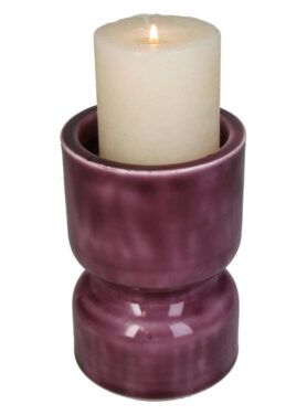 Kaarsenhouder Paars Aubergine Met Witte Stompkaars
