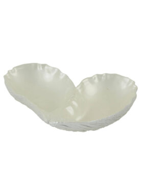 Twee Delige Schaal Parelmoer Oester Vorm Wit
